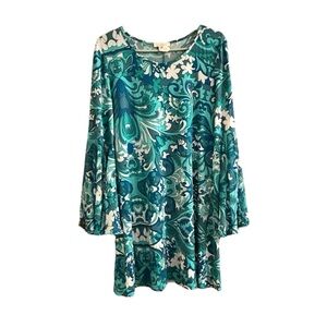 Floral Teal and White Women's Dress Size Large